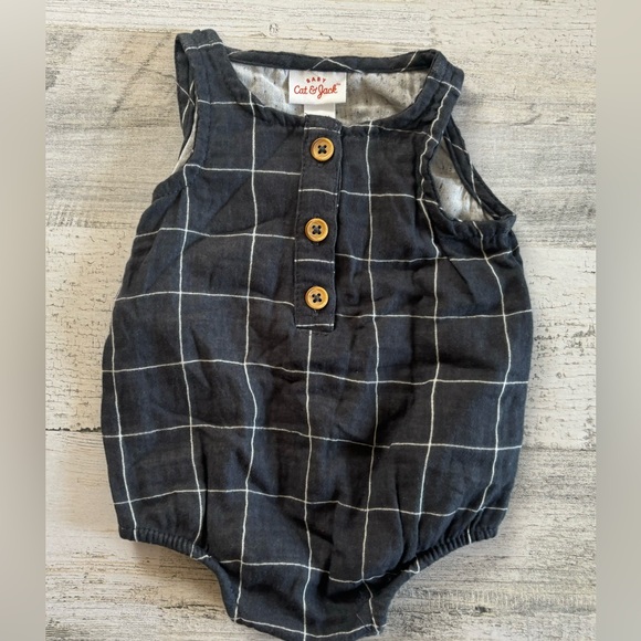 Cat & Jack Plaid Baby Rompers - Mustard and Navy - Picture 4 of 6